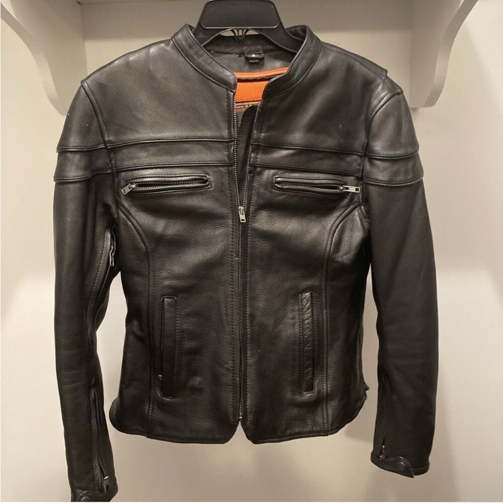 First Classics Leather Black Biker Motorcycle Jacket ZipOut Lining Womens Small